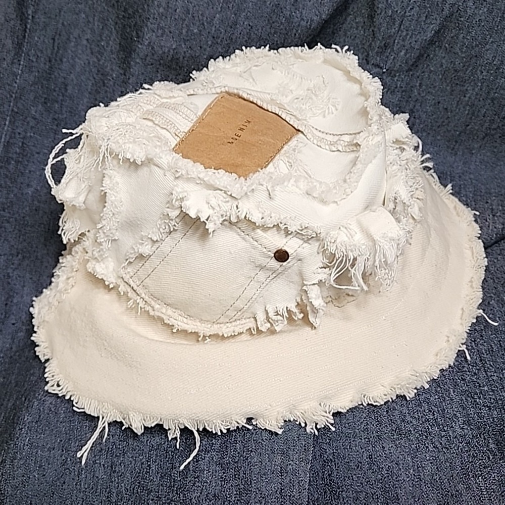 ASO Eilish Rihanna Pitt DENIM Bucket Hat Upcycle‎ WHITE Men Women Fray Distress